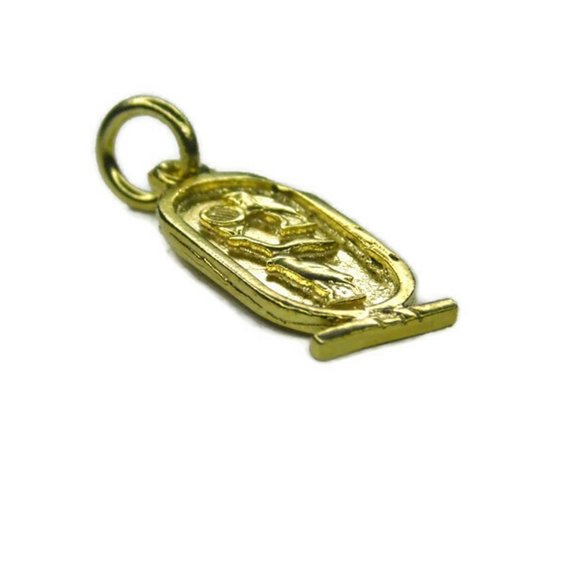 14K Yellow Gold Ancient Egyptian Cartouche Pendant - Handcrafted Symbolic Amulet With Sacred Icons - View #2